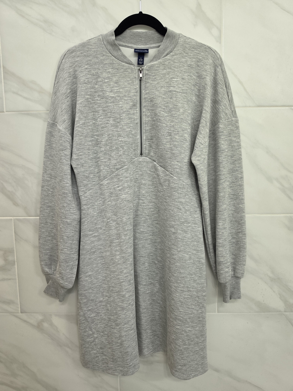 Women's Gray Long Sleeve Zip-Front Sweatshirt Dress